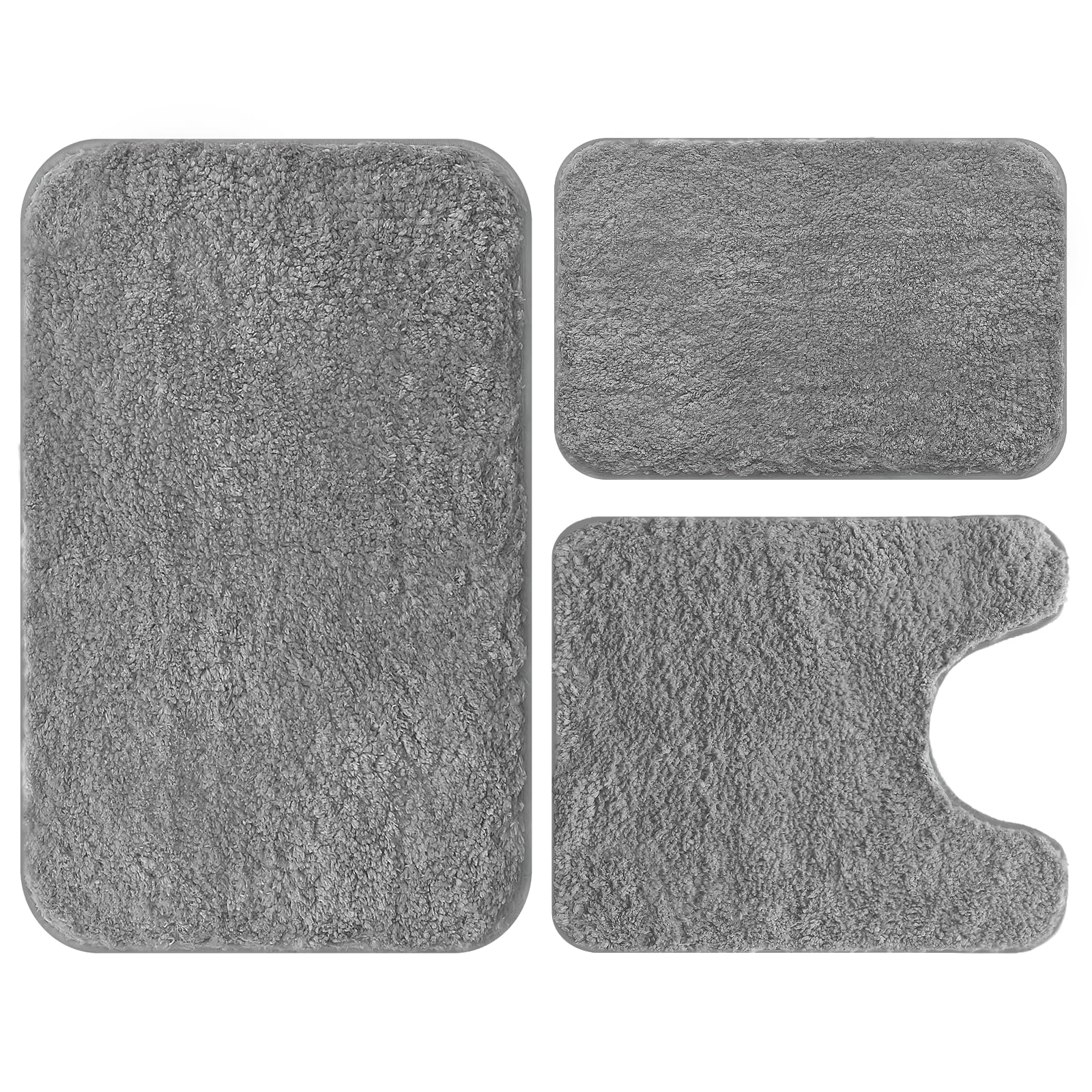 Bathroom Rugs Set 3 Piece Soft Absorbent Bath Rugs, Microfiber Bath Mats and U-Shaped Contour Toilet Rug with Non-Slip Rubber Backing Bath Rug Sets