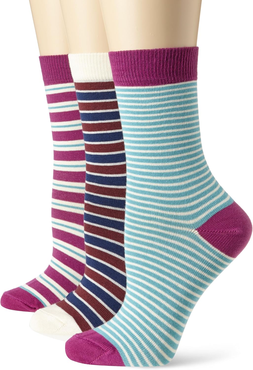 PACT Women's Striped Crew Sock ThreePack, Multi, One Size Clothing, Shoes & Jewelry