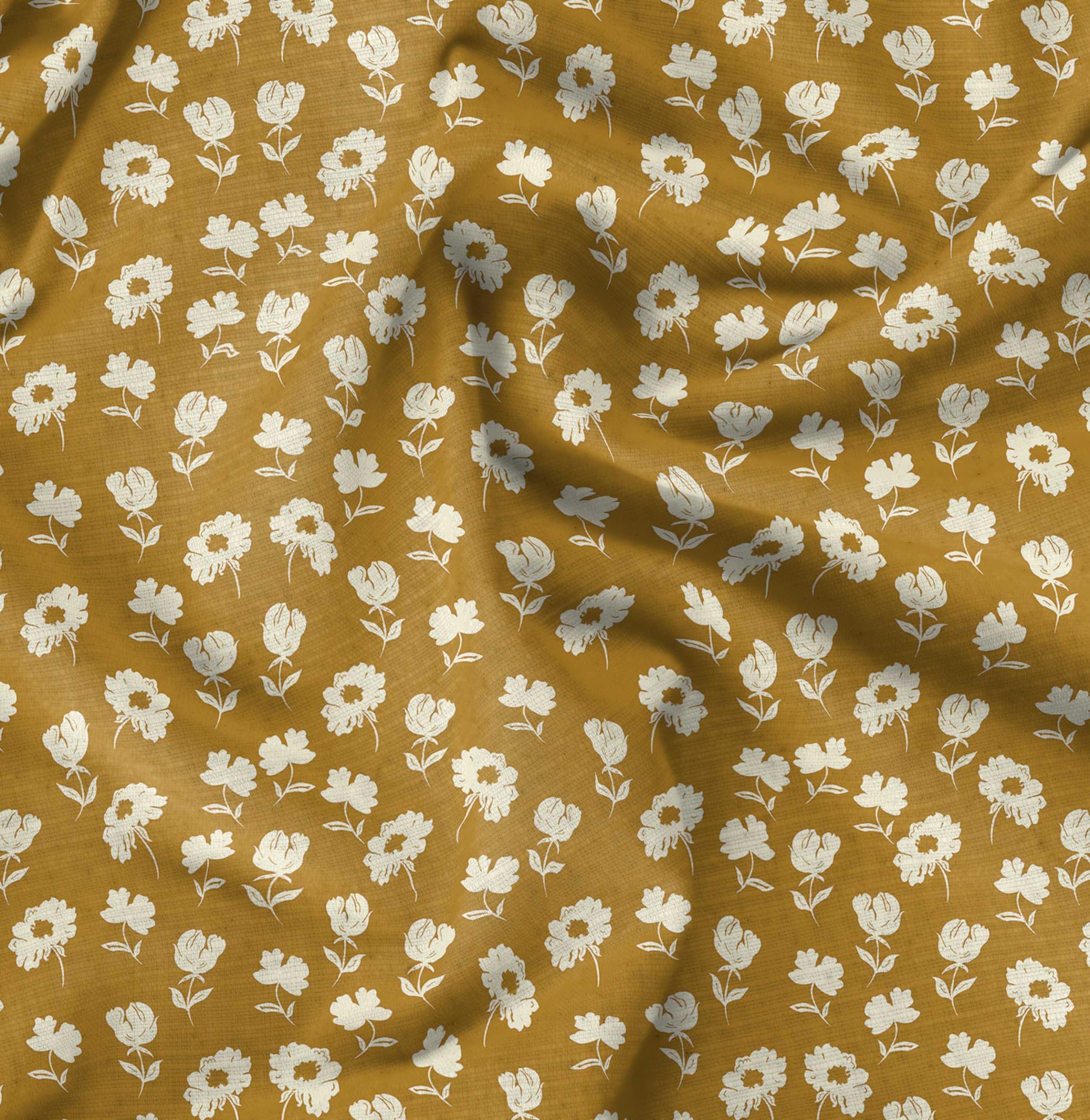 Soimoi Heavyweight Cotton Poplin Fabric Material, Yellow - Florals Printed-42" Inch Width, Natural Cotton Material For Quilt Making, Dresses, Skirts, Pajamas, Pillowcases, Tablecloths, Kurtis, 1 Metre