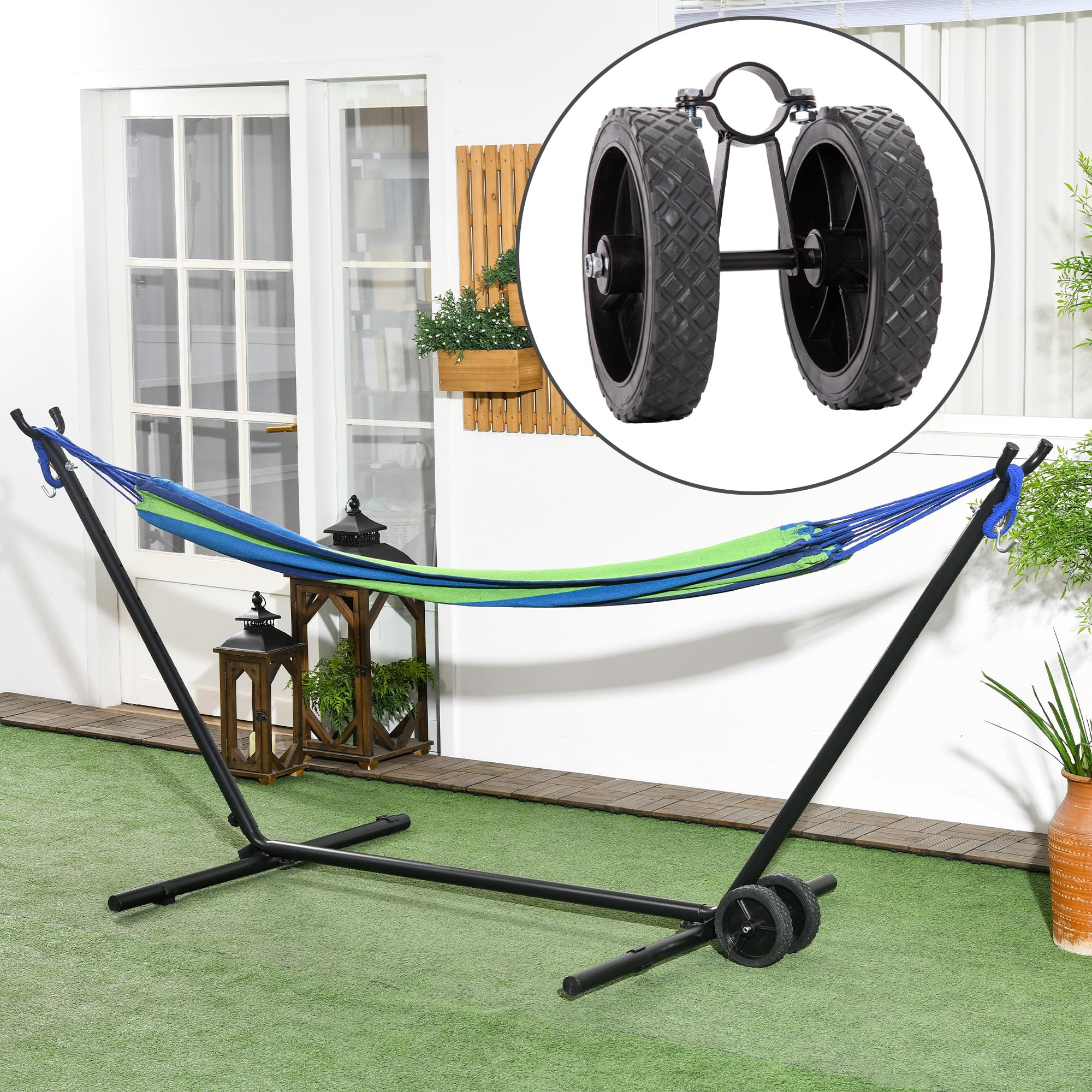 Outsunny Kit de roue de hamac résistant aux intempéries - Roue de support universelle portable pour support de hamac - 20 x 18 x 18 cm - Noir