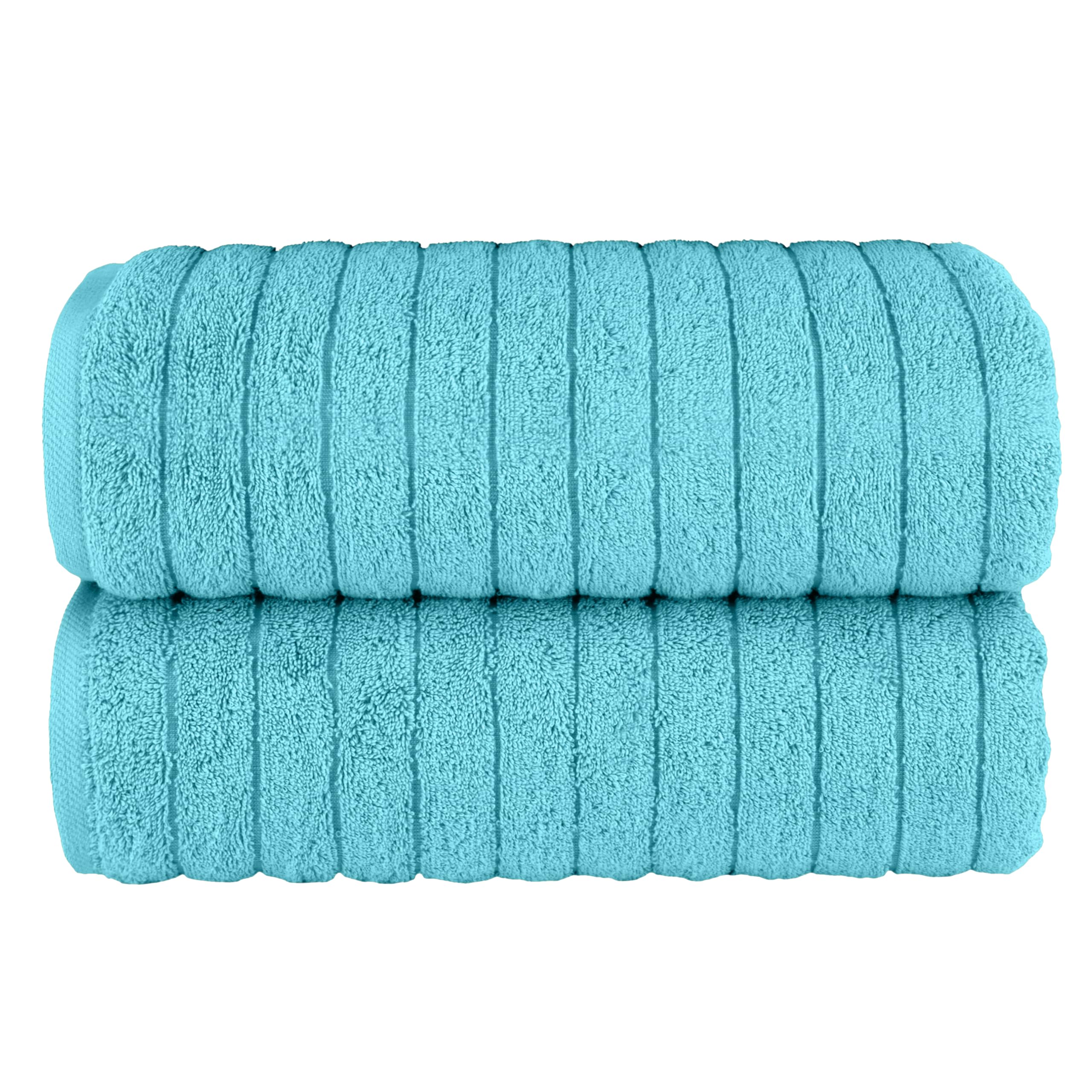 Elegant Comfort 100% Turkish Cotton Corduroy Ribbed Luxury Soft 2 Pack Bath Towels 27 x 54 Inch - Ultra Plush, Absorbent, Quick Dry, Hotel Spa Quality Towels for Bathroom Essentials, Aqua