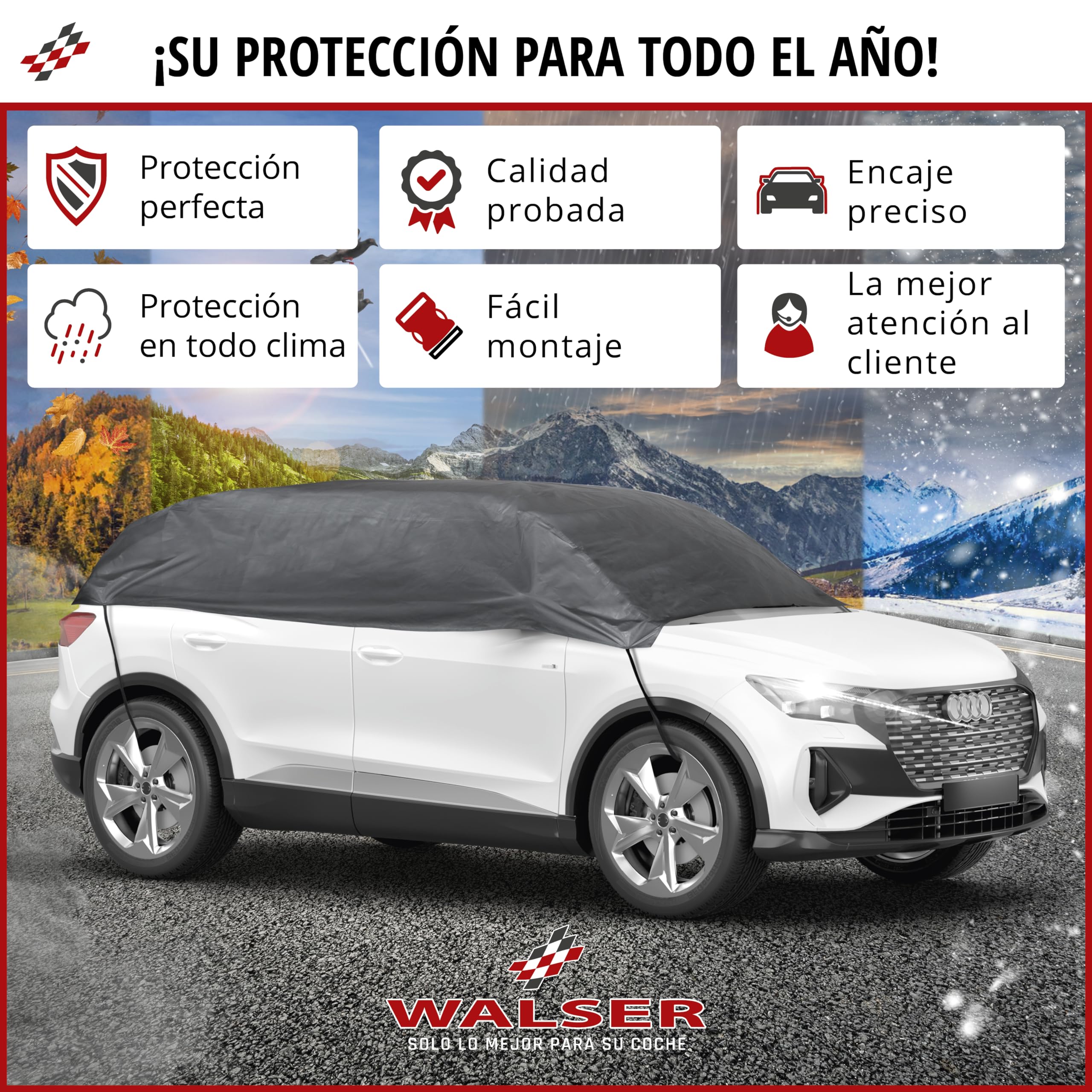 WALSER Lona para coche All Weather, 100% Lona impermeable para coche, cubierta semicubierta Talla 2 Auto gris