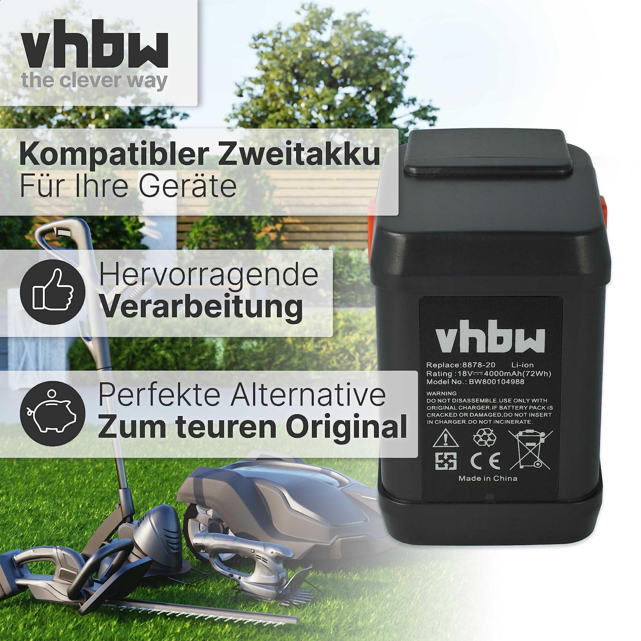 vhbw Akumulator pasujący do akumulatorowych nożyc do żywopłotu Gardena EasyCut 50-Li/EasyCut Li-18/50, 8873, 8877 jak 8835, 8835-20, 8839, 8839-20 - (litowo-jonowy, 400 mAh, 18 V)