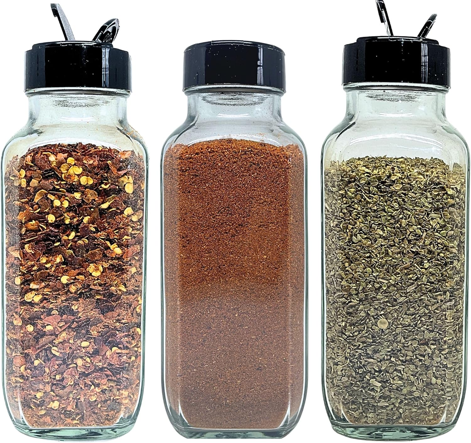 JARMING COLLECTIONS Glass Spice Jars with Shaker Lids - Spice Jars 8oz for Food Storage, Spice Containers for Kitchen Organization and Storage, Glass Organizing Bottles (French Square 8oz Blackx3) French Square 8oz Black x 3