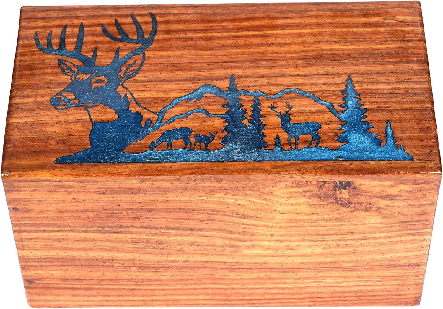 Premium Handcrafted Wooden Urn for Human Ashes - Rosewood Engraved Funeral Urns for Adult Male Female Pets - Burial Urn for Adults -Tree and Deer Engraved Wooden Urn (Design - I)