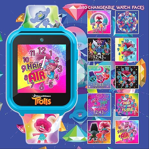 Miniatura 3 de Accutime Trolls - Reloj inteligente para niños, pantalla táctil interactiva con juegos, cámara selfie, rastreador de pasos, alarma y correa de