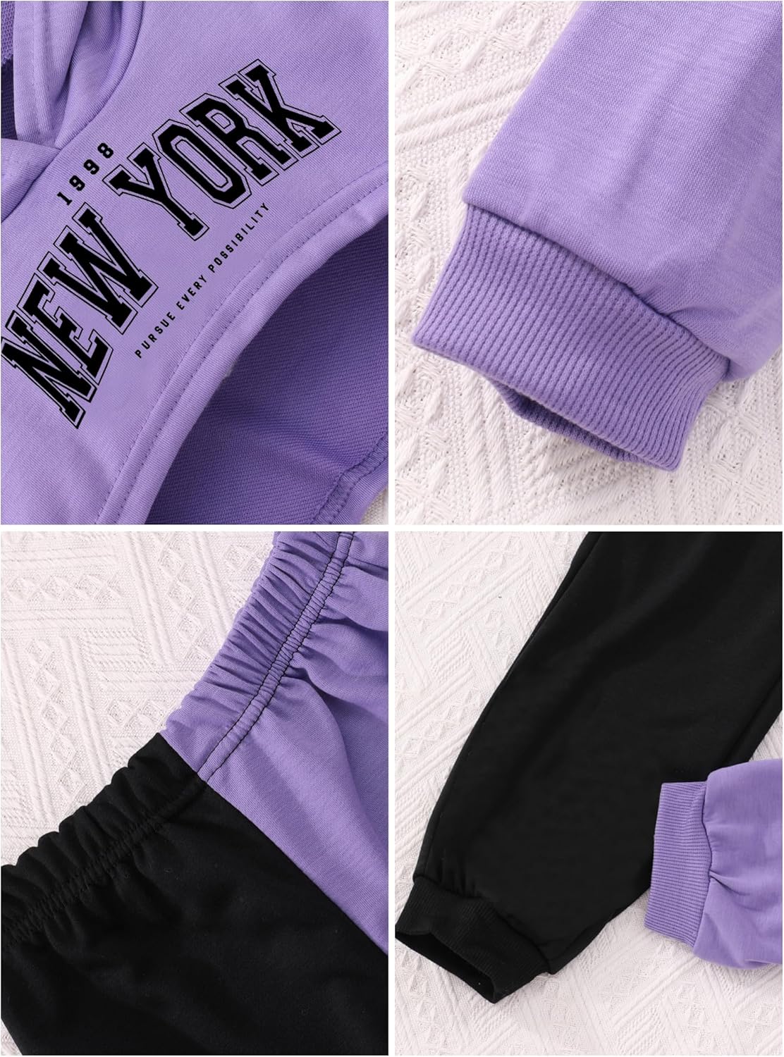 Hilinker Girls Graphic 3 Piece Outfits Workout Crop Hoodie Ribbed Tank and Sweatpants Set - Image 5