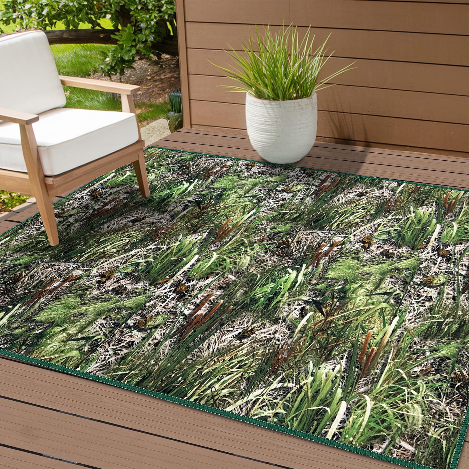 Season wind Indoor/Outdoor Green Grass 3x5 Area Rug Non Shedding Bedroom Living Room Dining Room Backyard Deck Patio