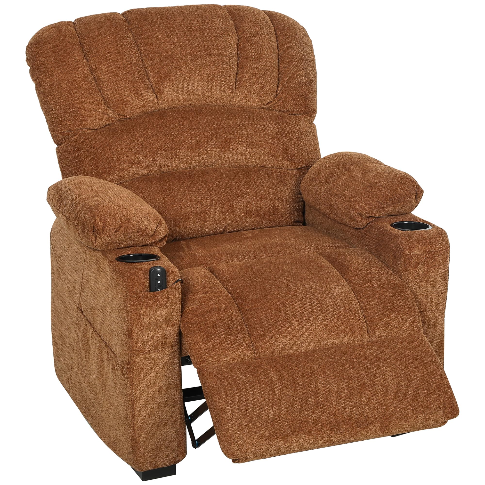HOMCOM Sillón Relax Reclinable Eléctrico, Sillón Reclinable Silencioso de Terciopelo con Función Memoria, Reposapiés, Mando a Distancia, Bolsillos, Puerto USB, Portavasos, Respaldo Concha, Marrón