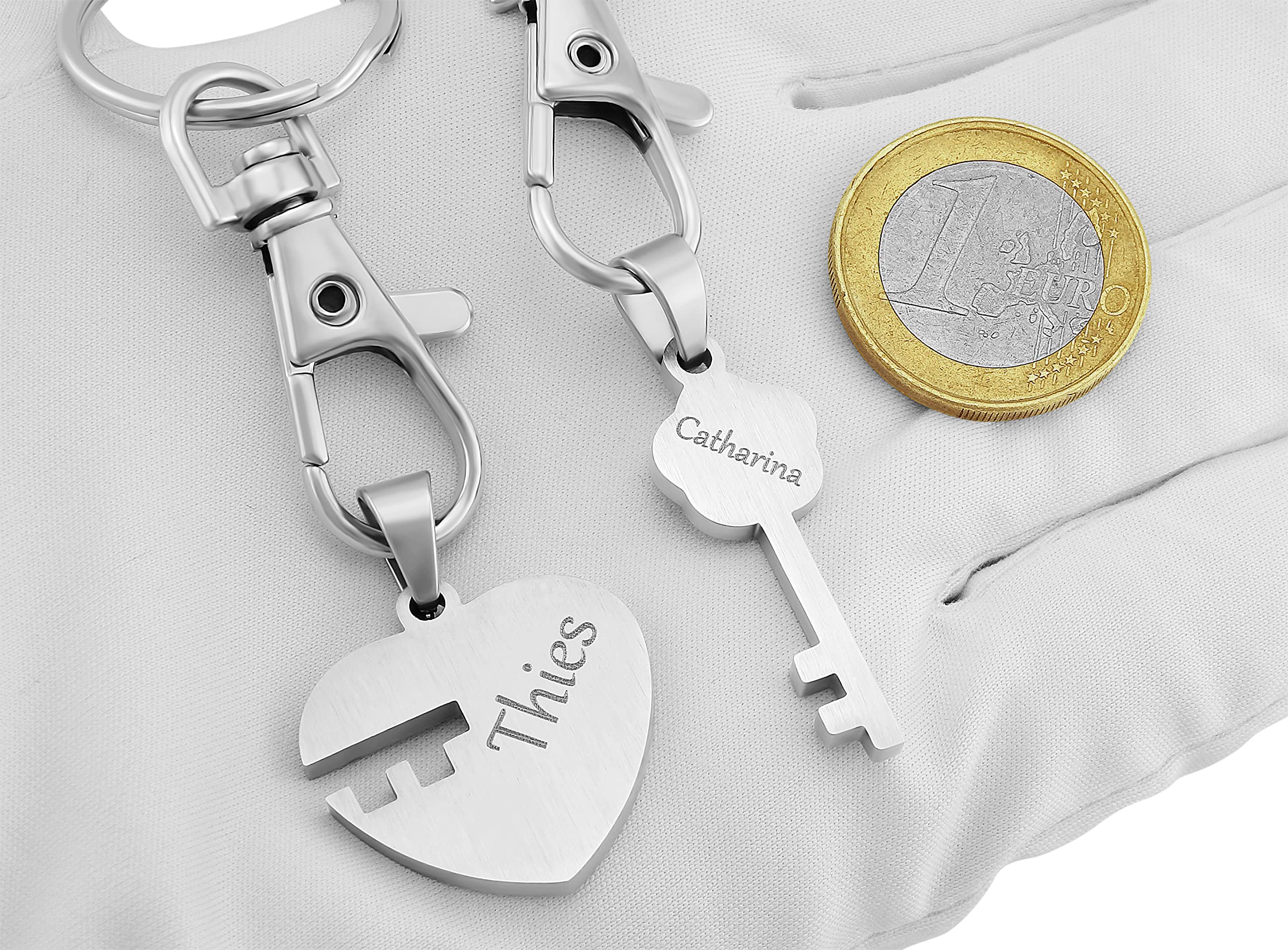 Schlüsselanhänger personalisiert 2 Stück Schlüssel und Schloss | Schlüsselanhänger mit Gravur Set Edelstahl Silber | personalisierte Schlüsselanhänger für Paare Freund Freundin Partner
