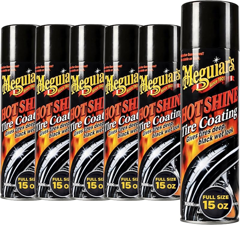 Meguiar's Hot Shine revestimento em spray para brilho intenso de pneus, 6 frascos de 450 mL