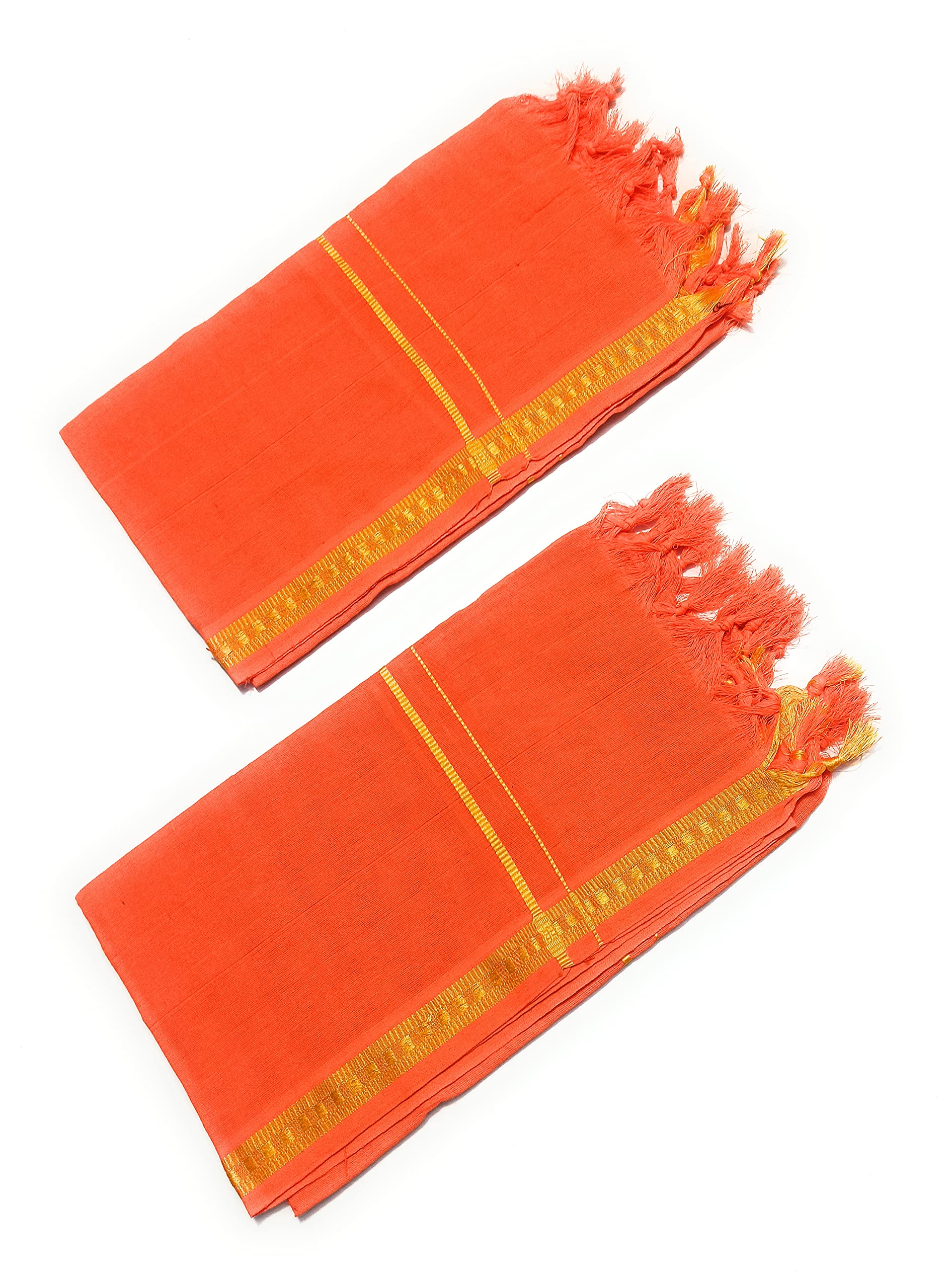 A COTTONS Free Size 150 GSM Traditional Pooja Hand and Face Towels/AngVastram/Gamcha ( Orange ) (Pack of 2 Towels) 3