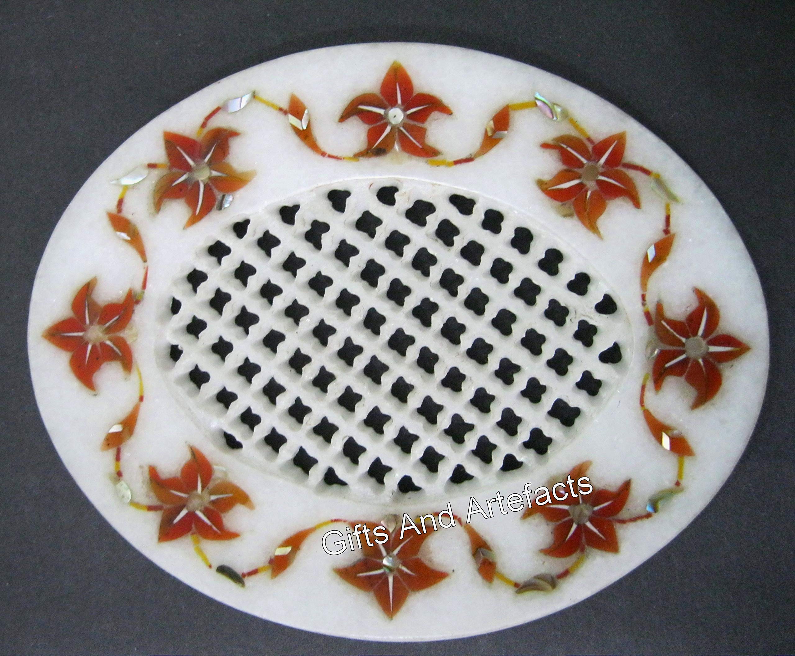 Porte-savon en marbre blanc ovale 12,7 x 10,2 cm avec cornaline