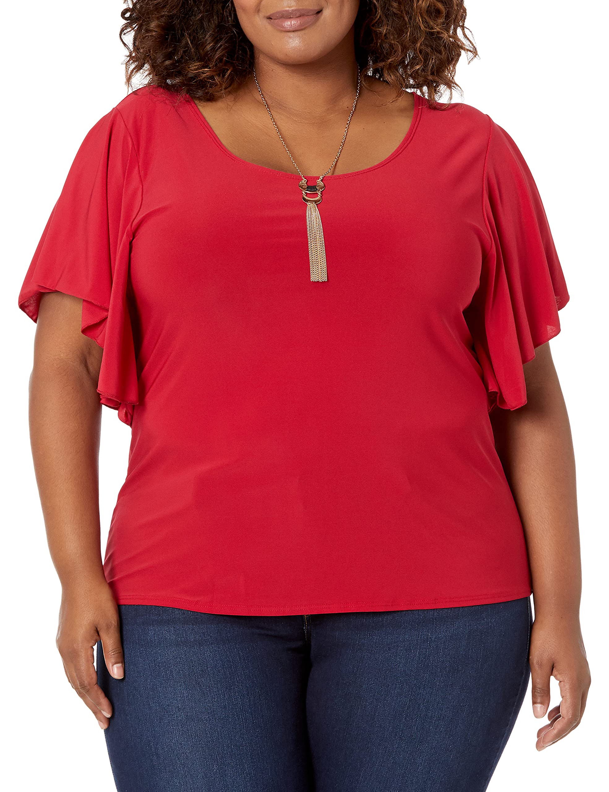 Star VixenWomen's Plus-Size Angel Sleeve Necklace Top