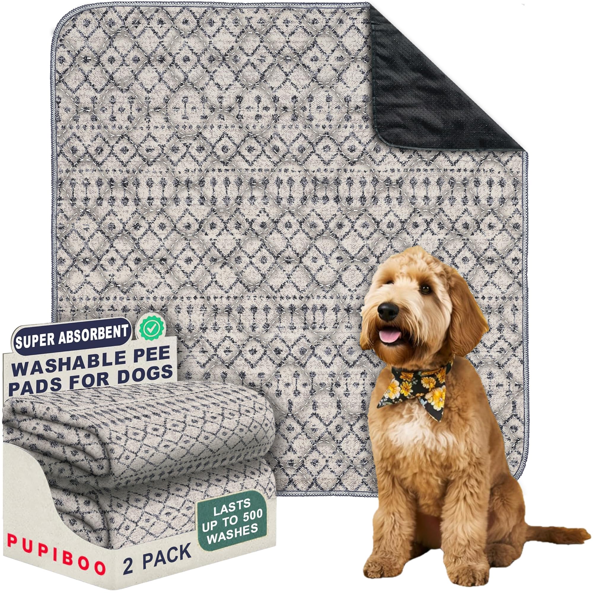 PUPIBOO Washable Pee Pads for Dogs - Super Absorbent Reusable Puppy Training Pads - 100% Waterproof, Leak-Proof & Non-Slip Whelping Pads for Pet Housebreaking — image 1