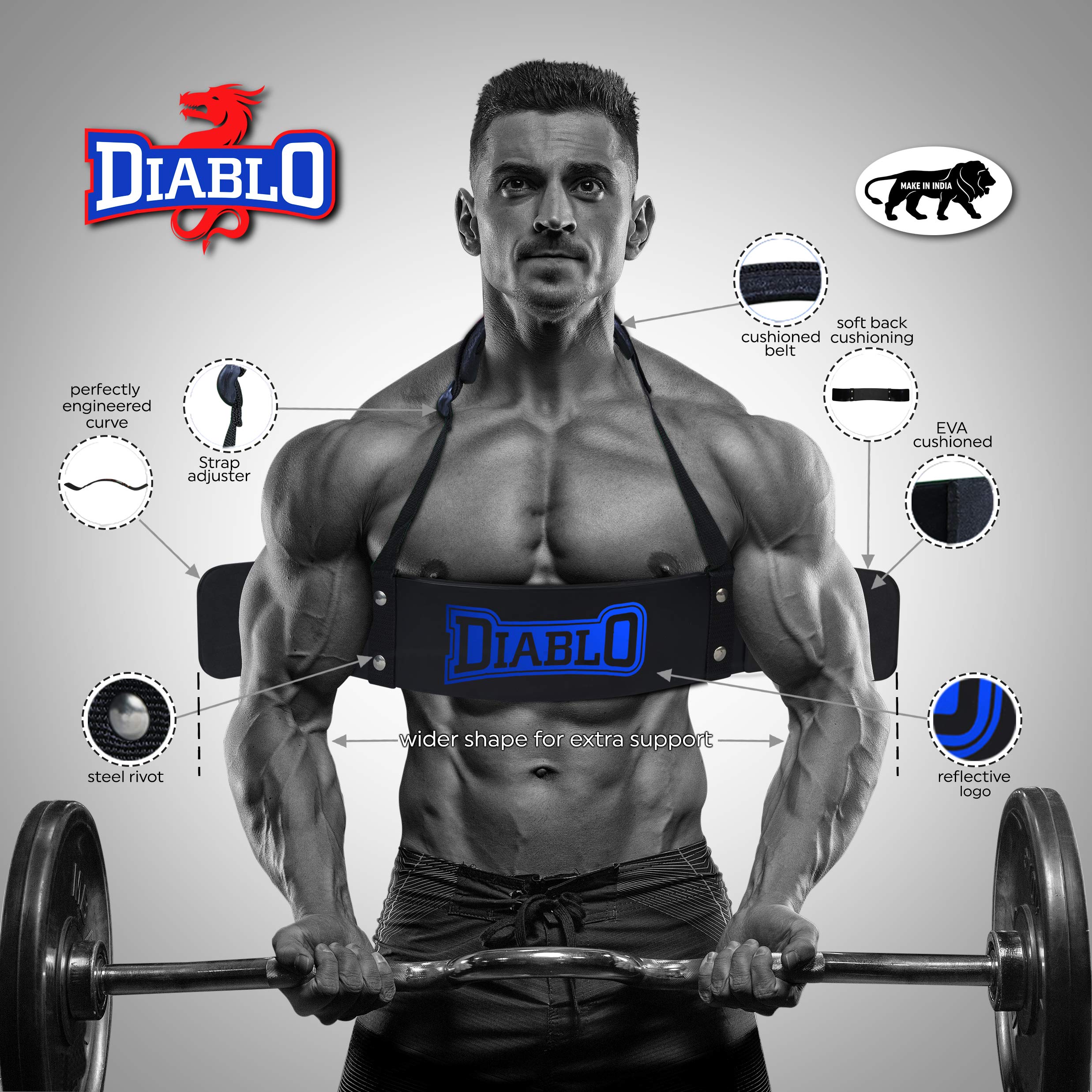 Diablo Muscle Arms Bicep Builder Arm Blaster Arm Machine with Heavy Duty Fitness Padded Strap for Men & Women (Dark Blue)