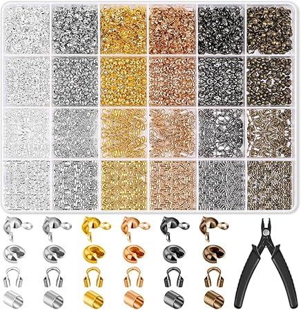 2220 Pieces Crimp Beads for Jewelry Making, Acejoz Knot Covers, Crimp Tubes and Wire Guardians with Crimping Pliers for DIY Jewelry Bracelets Necklaces Making