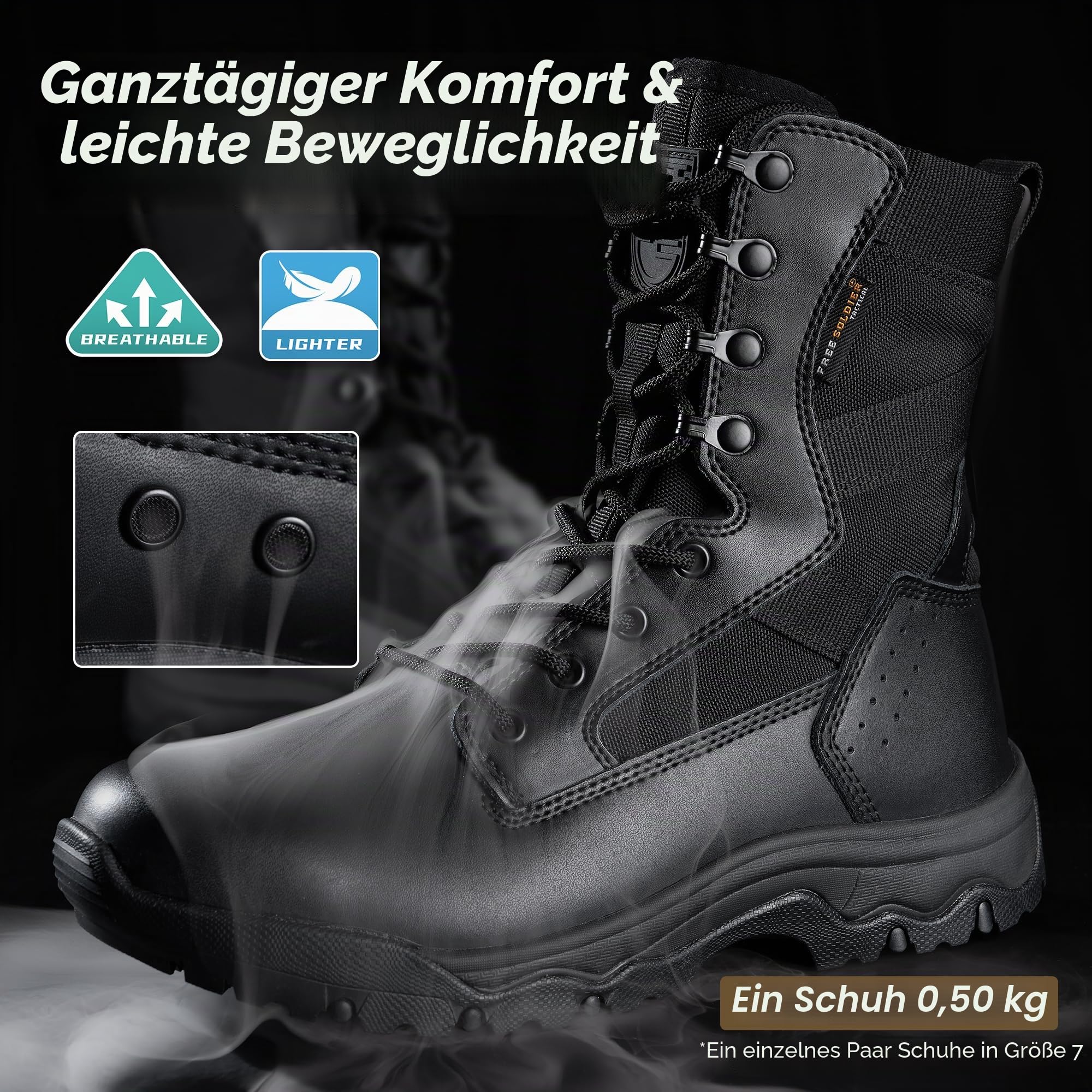 FREE SOLDIER Taktische Herrenstiefel 8 Zoll Leichte Kampfstiefel Langlebige Wildleder Militärische Arbeitsstiefel Wüstenstiefel
