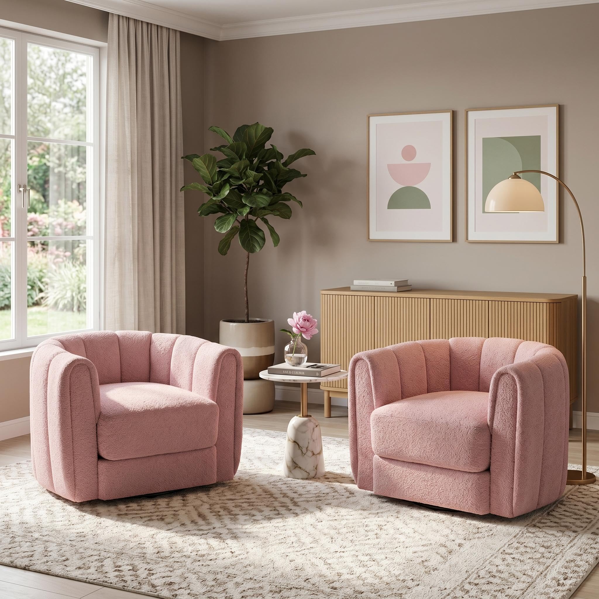 Photo 1 of Garvee Swivel Accent Chair - Teddy Fleece Pink