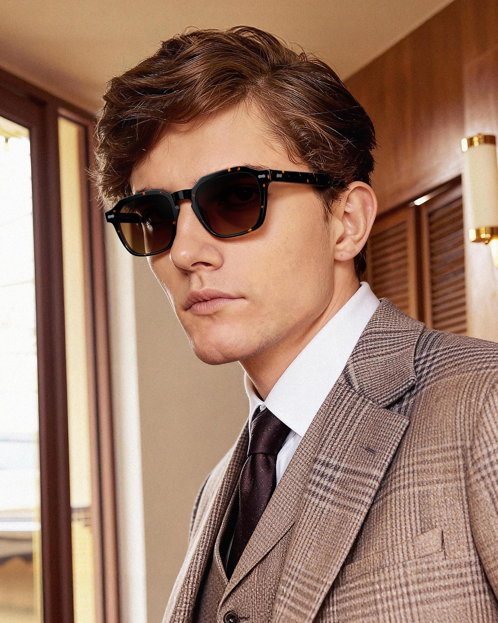 CARFIA Rechteckige Polarisierte Sonnenbrille Herren mit UV400-Schutz | Retro Acetatrahmen,Outdoor Autofahren und Angeln，Vintage Design, Blendschutz,Langlebigkeit, Schweißschutz