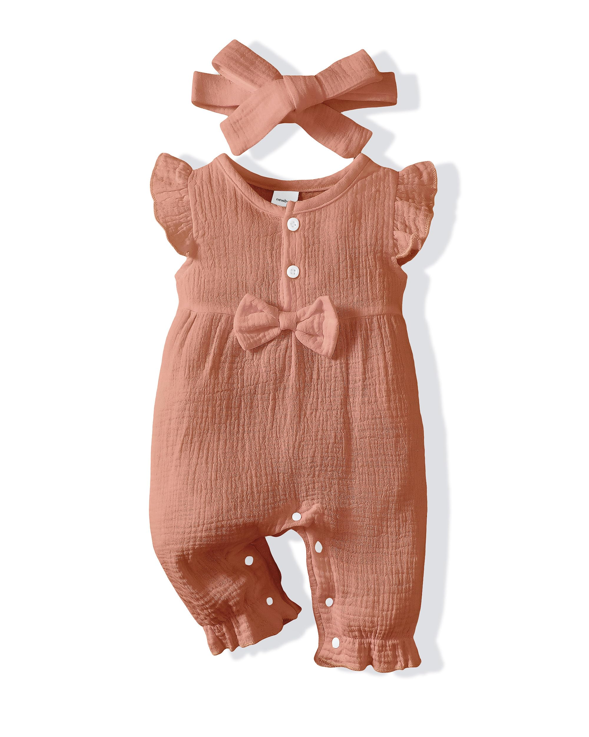 Renotemy Baby Girl Clothes Romper Infant Summer Bodysuit Outfits Cotton Linen Jumpsuits Newborn Essential Preemie Clothes