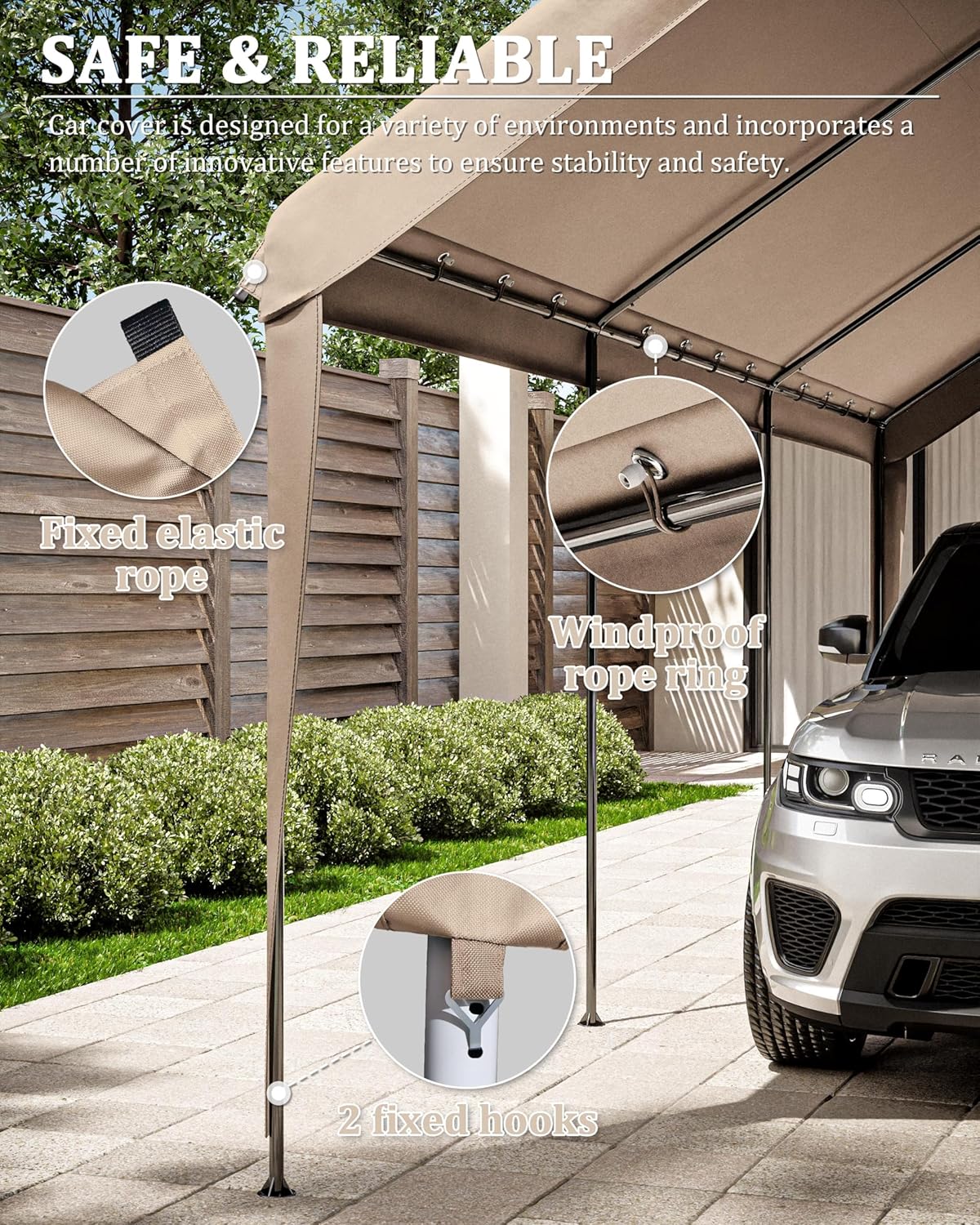 10 X 20 Ft Canopy Replacement Cover Heavy Duty Waterproof UV & Tear Resistant Car Tarp Canopy Tent Garage Top Shelter Oxford Cover with Ball Bungees (Frame is Not Included)