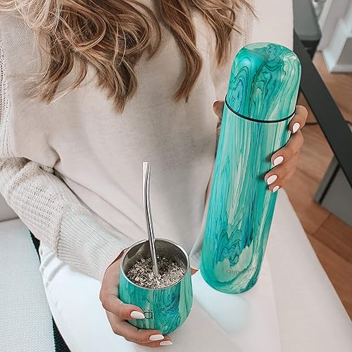 Vista 5 de Kalmateh Botella Termo Moderna y Elegante de Acero Inoxidable con Doble Pared y Aislamiento al Vacío 1000ml, Vaciado Preciso y Retención de Calor