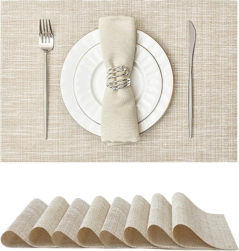 Miniatura 25 de Leetaltree juego de 6 manteles individuales de lentejuelas doradas de lujo - impermeables y lavables para boda, aniversario, uso diario - decoración