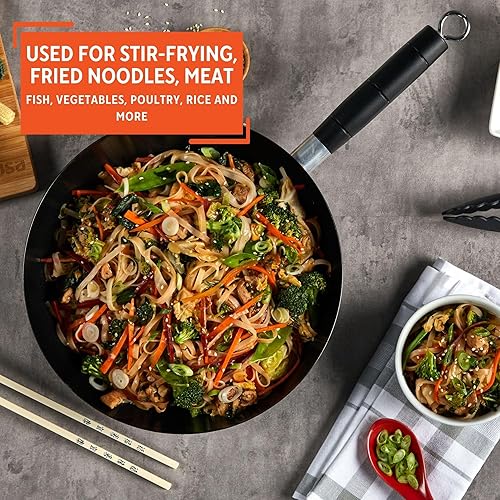 Miniatura 5 de IMUSA Wok con revestimiento antiadherente de acero al carbono tradicional de 95 pulgadas con mango de baquelita