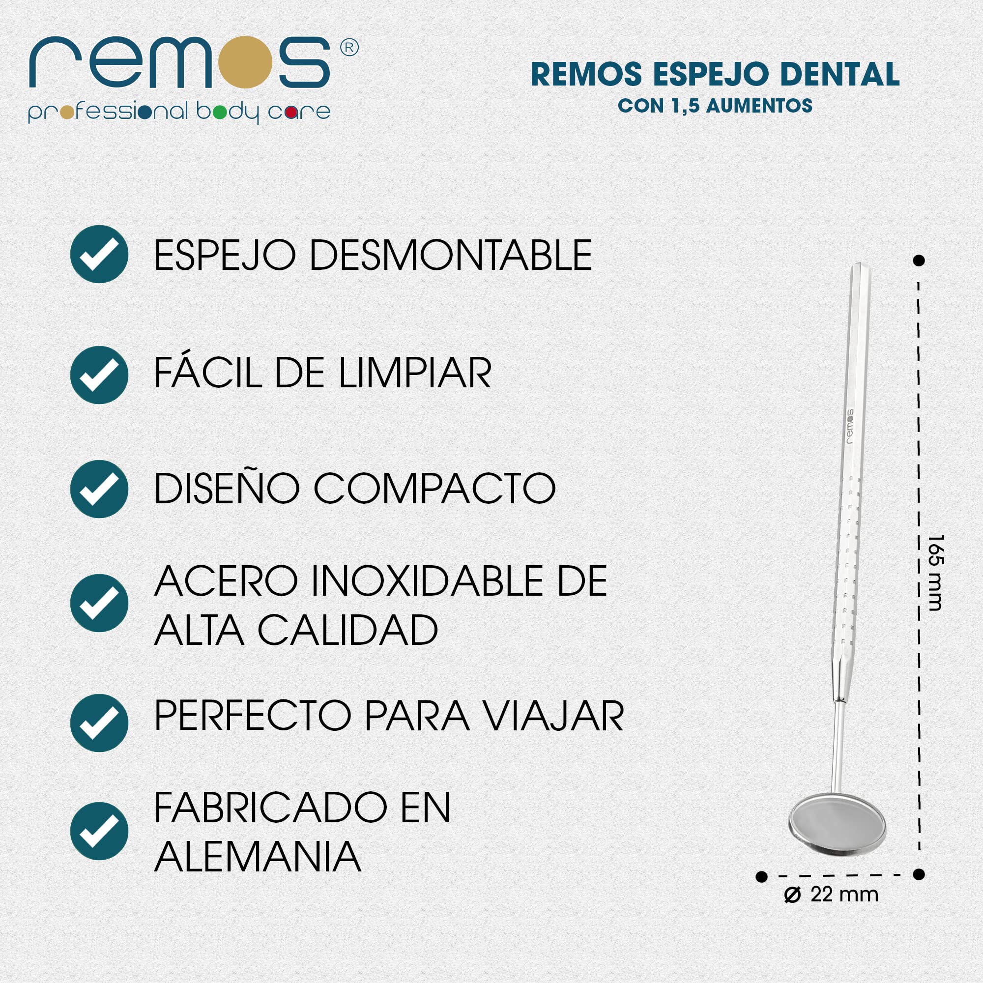 REMOS Espejo dental acero inoxidable aumento 1.5x