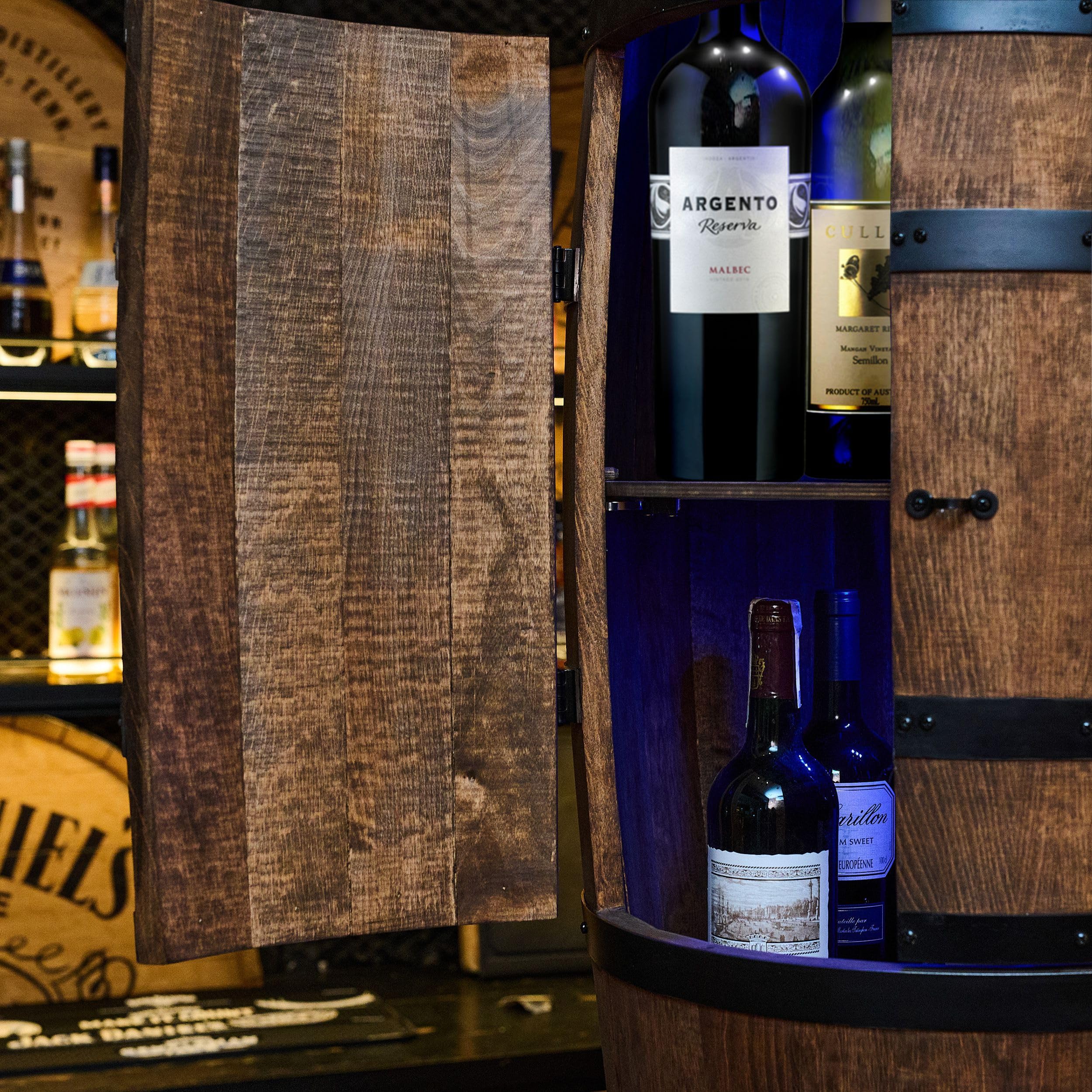 Creative Cooper Casier/Baril à vin avec Porte LED RGB - Armoire à Alcool - Étagère à Bouteilles - Meuble en Bois - 80 cm (wenge)