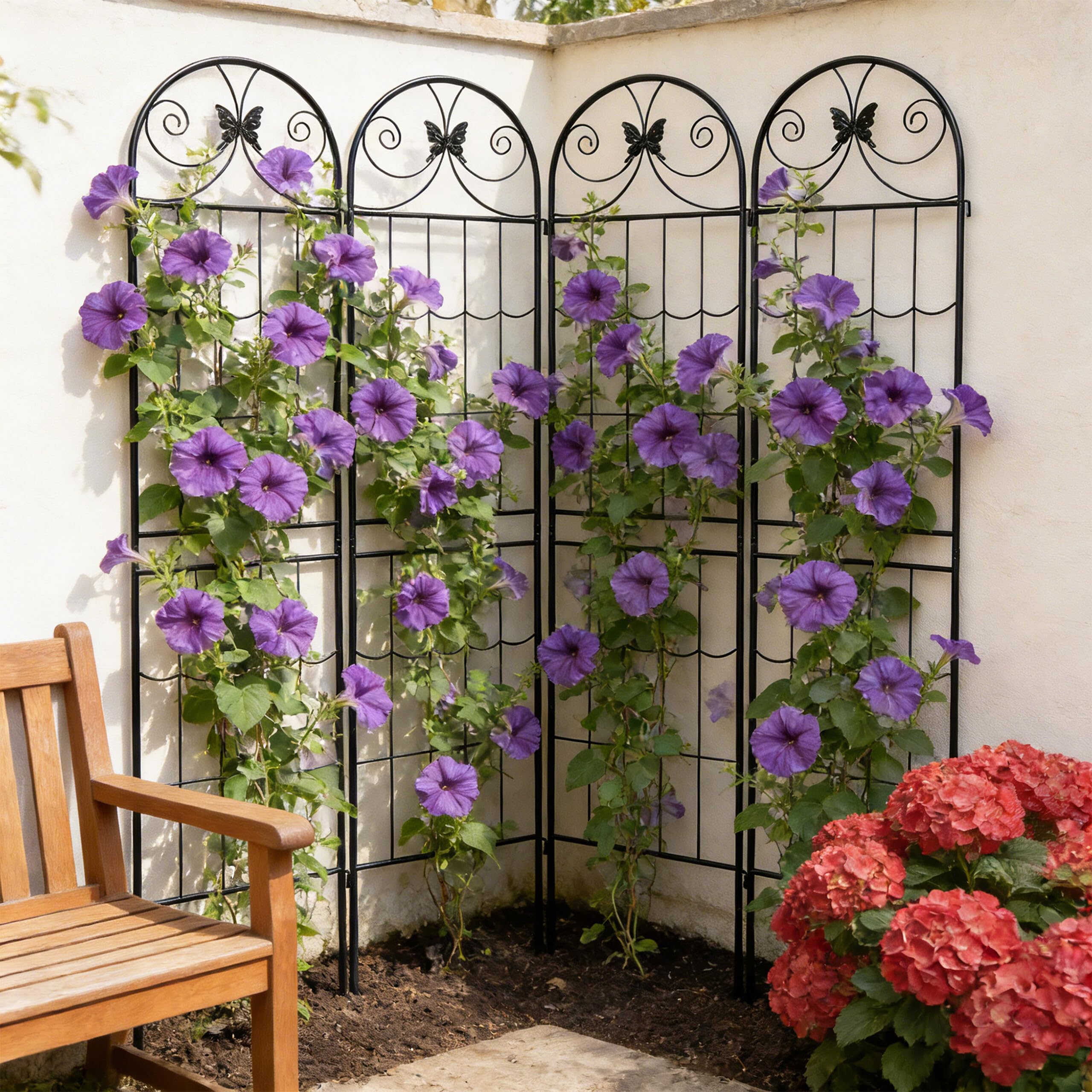 Relaxdays Rankgitter, 4er Set, HxB: 220 x 50 cm, Metall, Rankhilfe für Kletterpflanzen, Garten, Rosenrankhilfe, schwarz