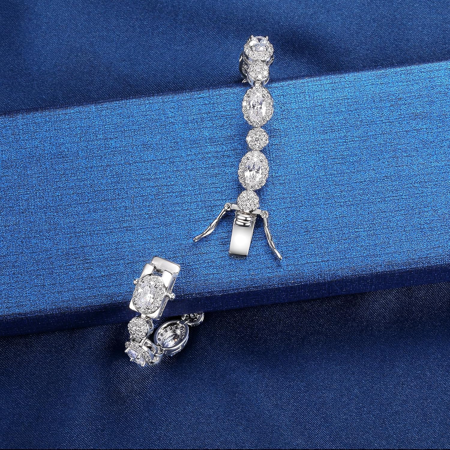 MDFUN Halo Tennis Bracelet for Women 18K White Gold Round and Oval Cubic Zirconias, Size 8 inches - Image 4