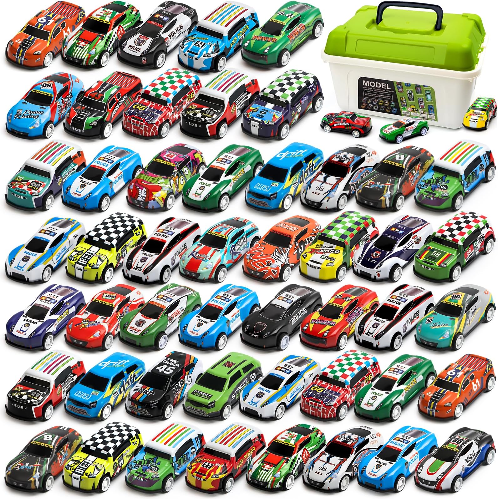 50 Piece Pull Back Cars for Kids with Storage Basket, Mini Race Car Toys Auto Car, Metal Shell Model Car, Birthday Party Gifts for Children Boys and Girls Age 3 4 5 6 7 8