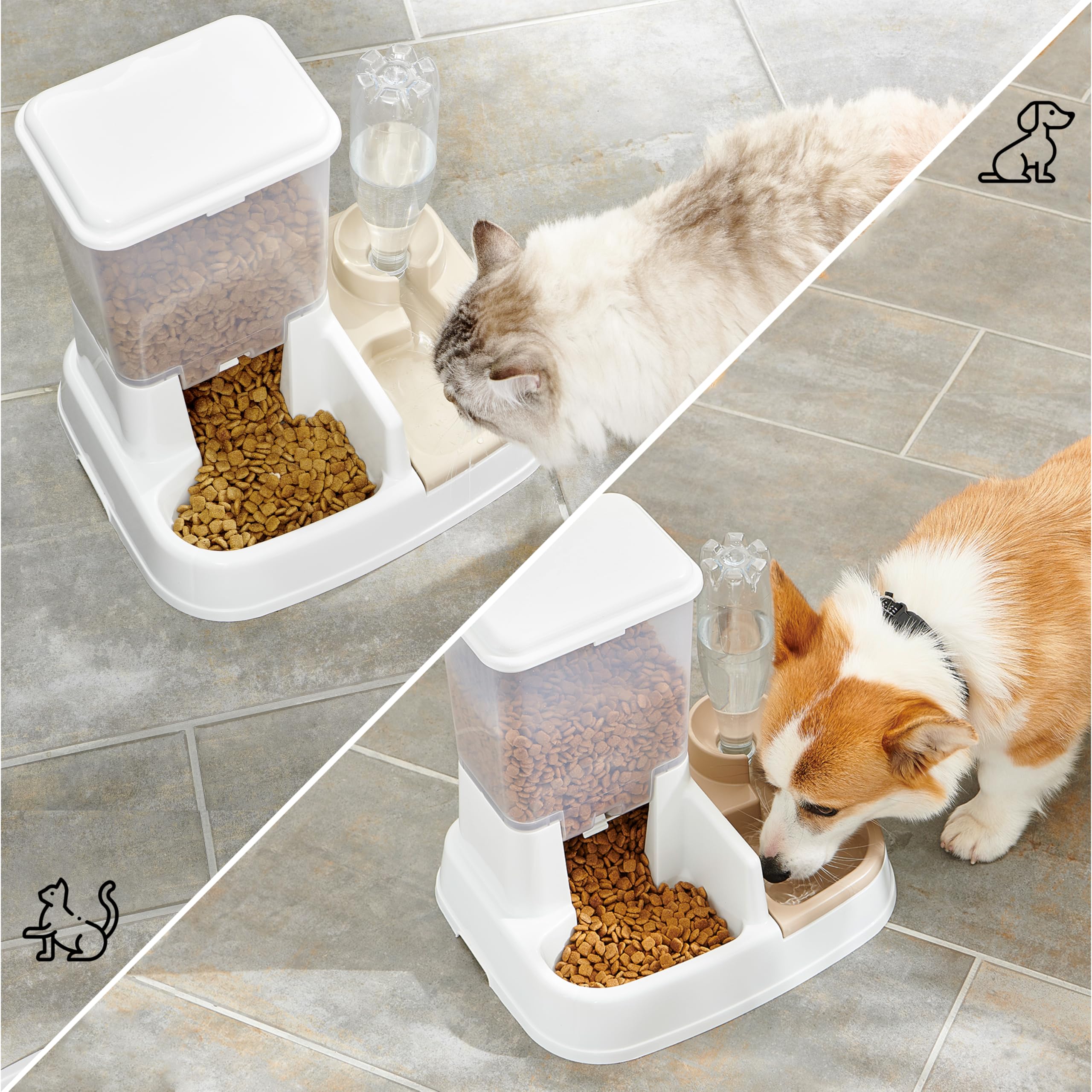 Iris Ohyama, Dosatore acqua (2 L) e cibo (1.5 kg) regolatore di approvvigionamento idrico, portello regolazione crocchette, coperchio asportabile per cane e gatto - Pet Food Feeder JQ-350, Bianca