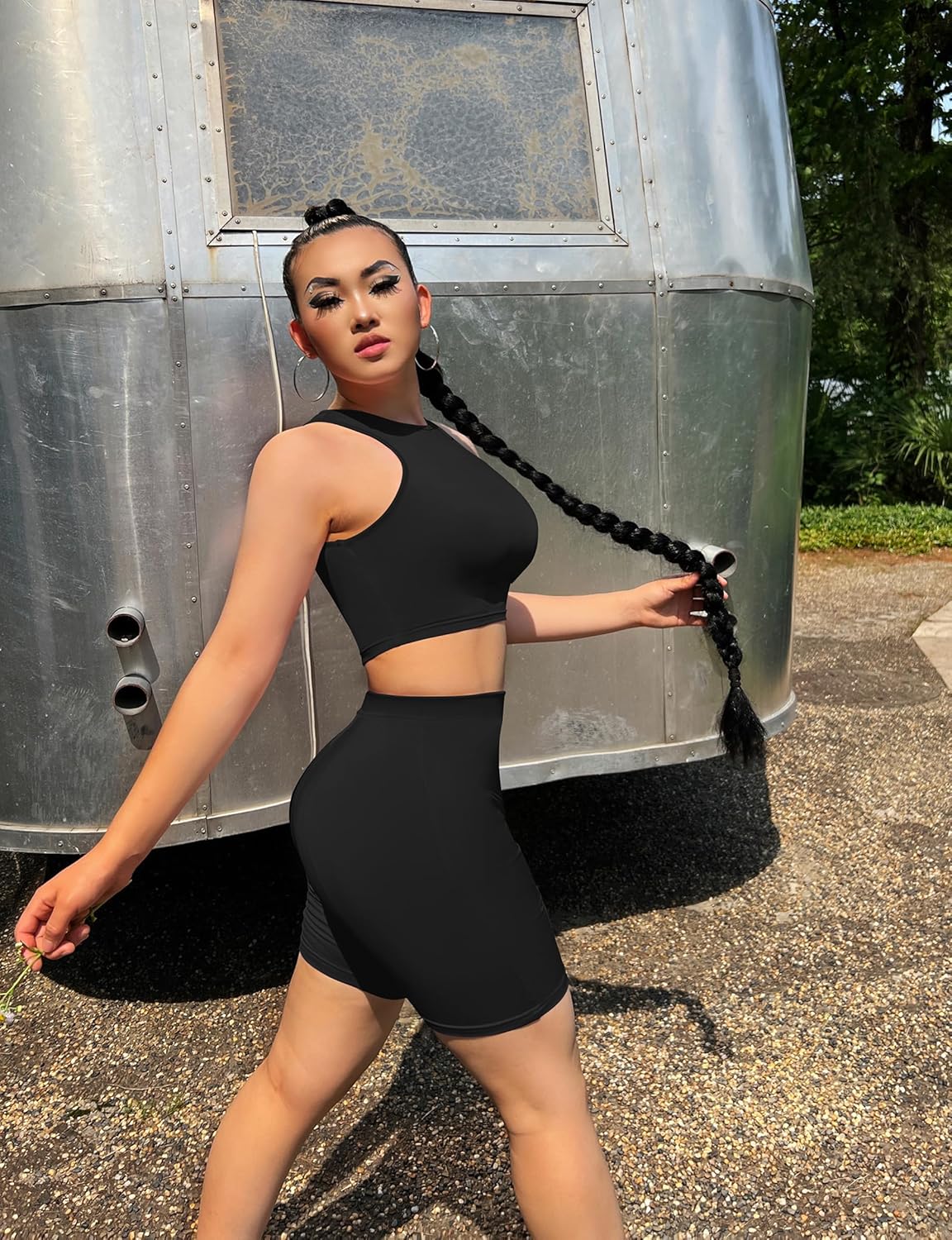 GOBLES Women's Sexy 2 Piece Outfits Sleeveless Crop Top With Shorts Jumpsuits - Image 4