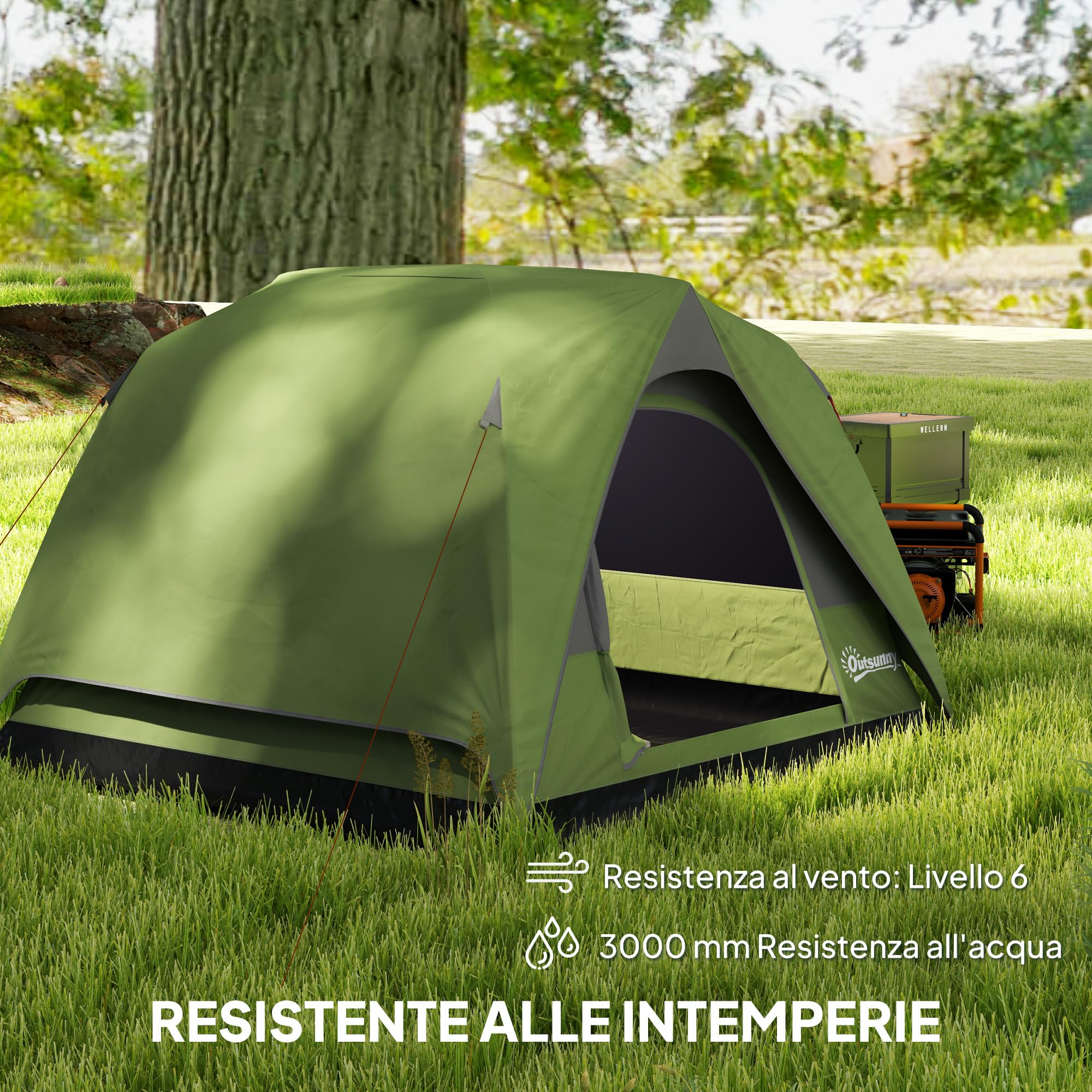 Outsunny Tenda da Campeggio 3 Persone Impermeabile 3000mm a Cupola con Pavimento