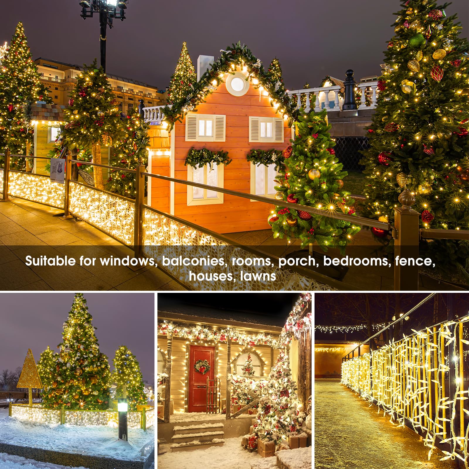 100M 800LEDs Lichterkette Außen Inner mit Stecker,Diamant Lang Lichterkette Outdoor IP44 Wasserdicht mit Fernbedienung,Timer für Hochzeit Balkon Ostern Garten,Warmweiß