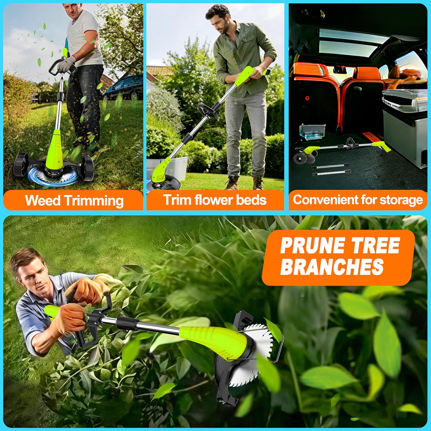 Aokia Electric Weed Wacker Cordless, 12V Battery Powered Weed Eater Cordless with Adjustable Pole (65inch), Lightweight Grass Trimmer Cutter/Mower/Edger with 2 Types Blade for Yard Lawn and Garden