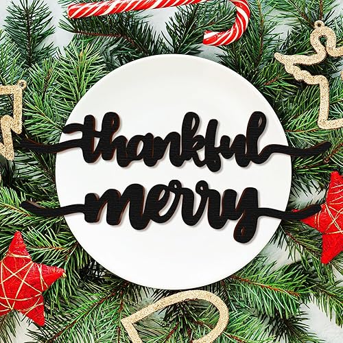 Miniatura 6 de 12 piezas Christmas Thankful Blessed Merry Joyful Peace Family con corte de madera rústico Thankful Plate Letrero de letras para decoración de