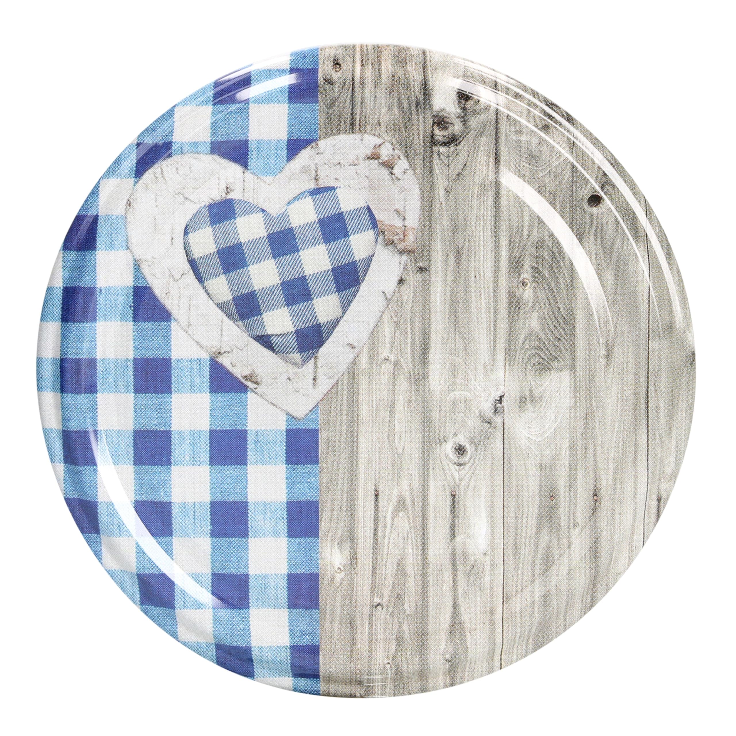 MamboCat 100er 230 ml Sturzglas-Set | Einmachgläser + Twist-Off-Deckel Holz-Herz blaukariert + GRATIS Rezeptheft | einkochen & konservieren | backofengeeignet