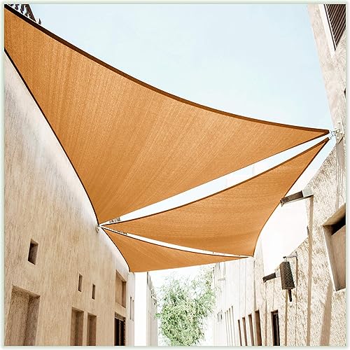 ColourTree Toldo tipo vela triangular de 8 x 8 x 8 pies, color beige arena CTSLT8, tela de malla para toldo, bloqueo UV, resistente comercial, 190