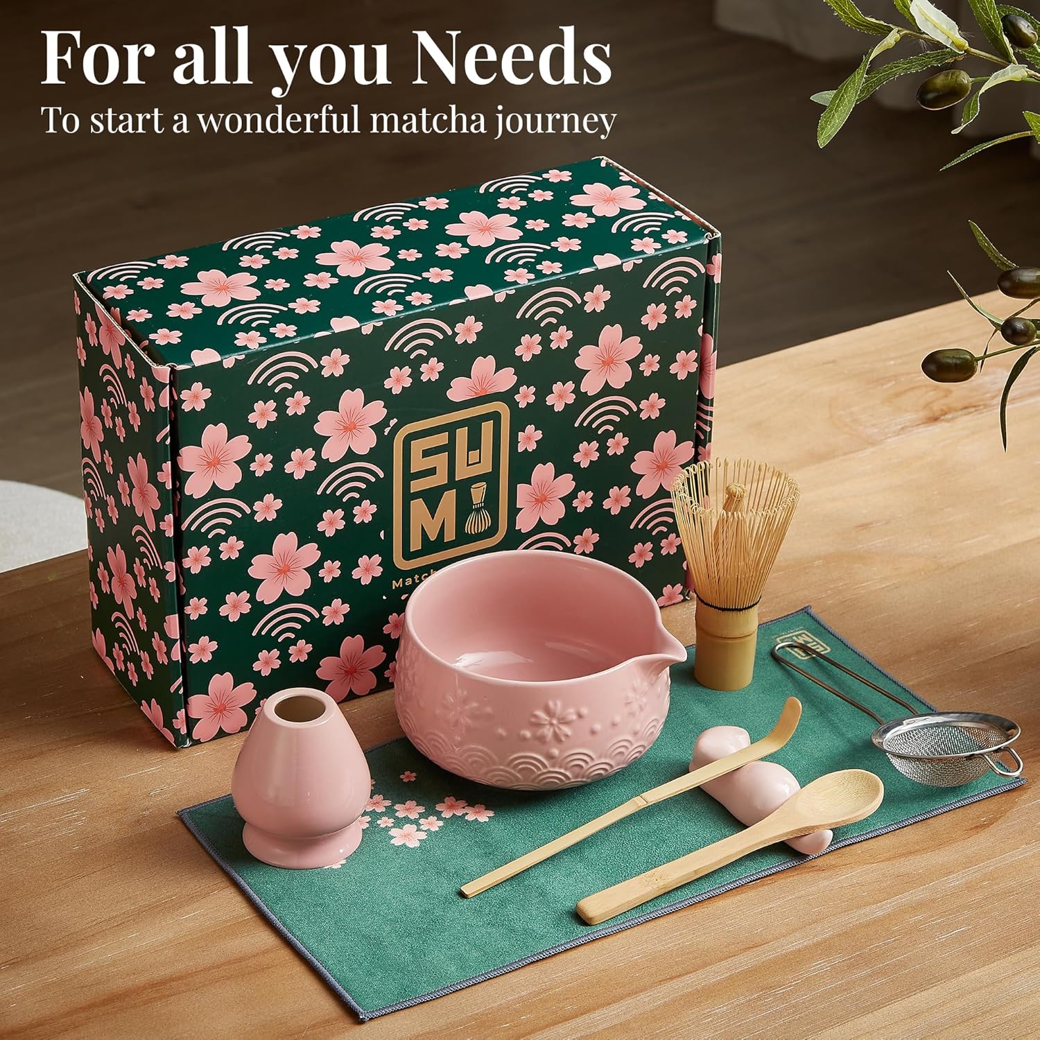 Matcha Whisk Set 9pcs – Matcha Tea Set with Ceramic Matcha Bowl, Bamboo Whisk (Chasen), Scoop, Sifter | Matcha Kit for Japanese Tea Ceremony & Beginners(Pink) - Image 2