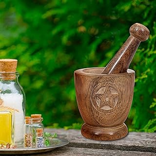 Light & Pro Hand Carved Wooden Mortar Pestle Grinder Chopper for Herbs, Garlic Press, Coffee, Spice Masher, Ginger Crusher, Spice Grinding, Spices and Kitchen Usage - 4.25 Inch - Natural