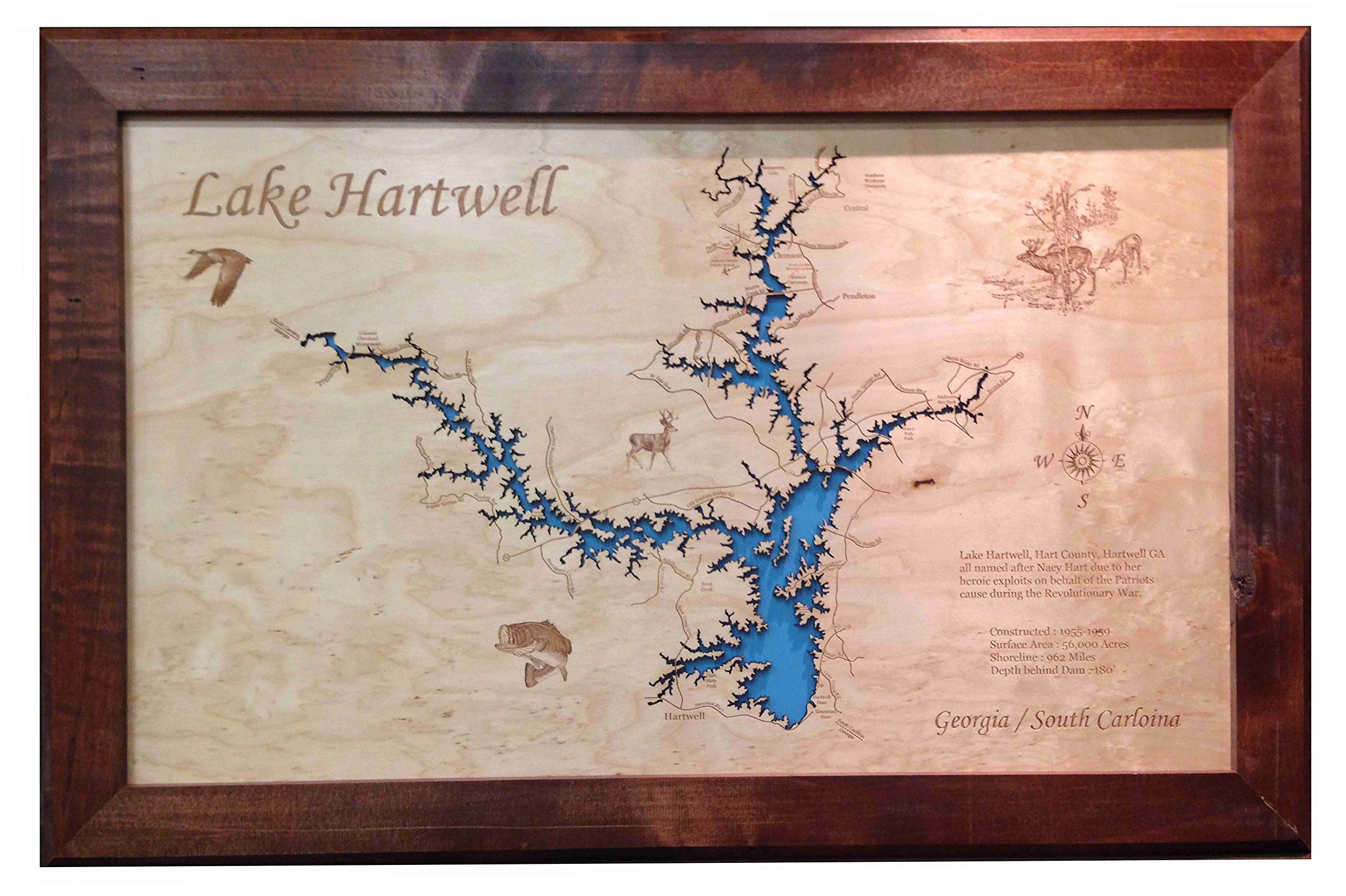 Lake Hartwell Topo Map Amazon.com: Wood Map Wall Hanging: Lake Hartwell Georgia (Framed 14 X 17  Small) : Home & Kitchen