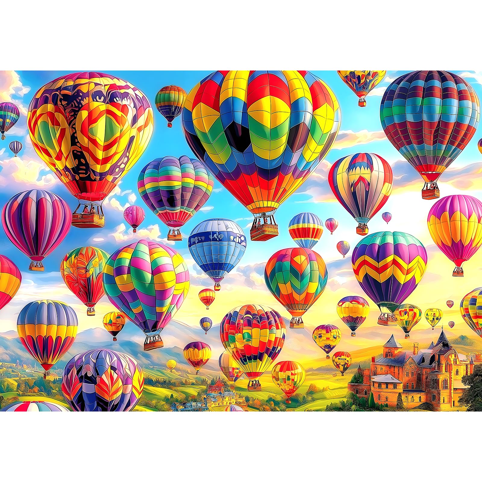 Hot Air Balloon 1000 Piece Puzzle for Adults Unique Colorful Castle Puzzles for Adults 1000 Pieces Landscape Jigsaw Puzzles 1000 Pieces Family Challenging Puzzle (27.5"x19.6")