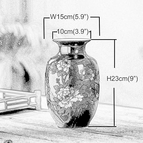 Miniatura 2 de Florero rojo oriental de cerámica decorado con diseño de peonía para el hogar, decoración de sala de estar y boda, alto 9 pulgadas