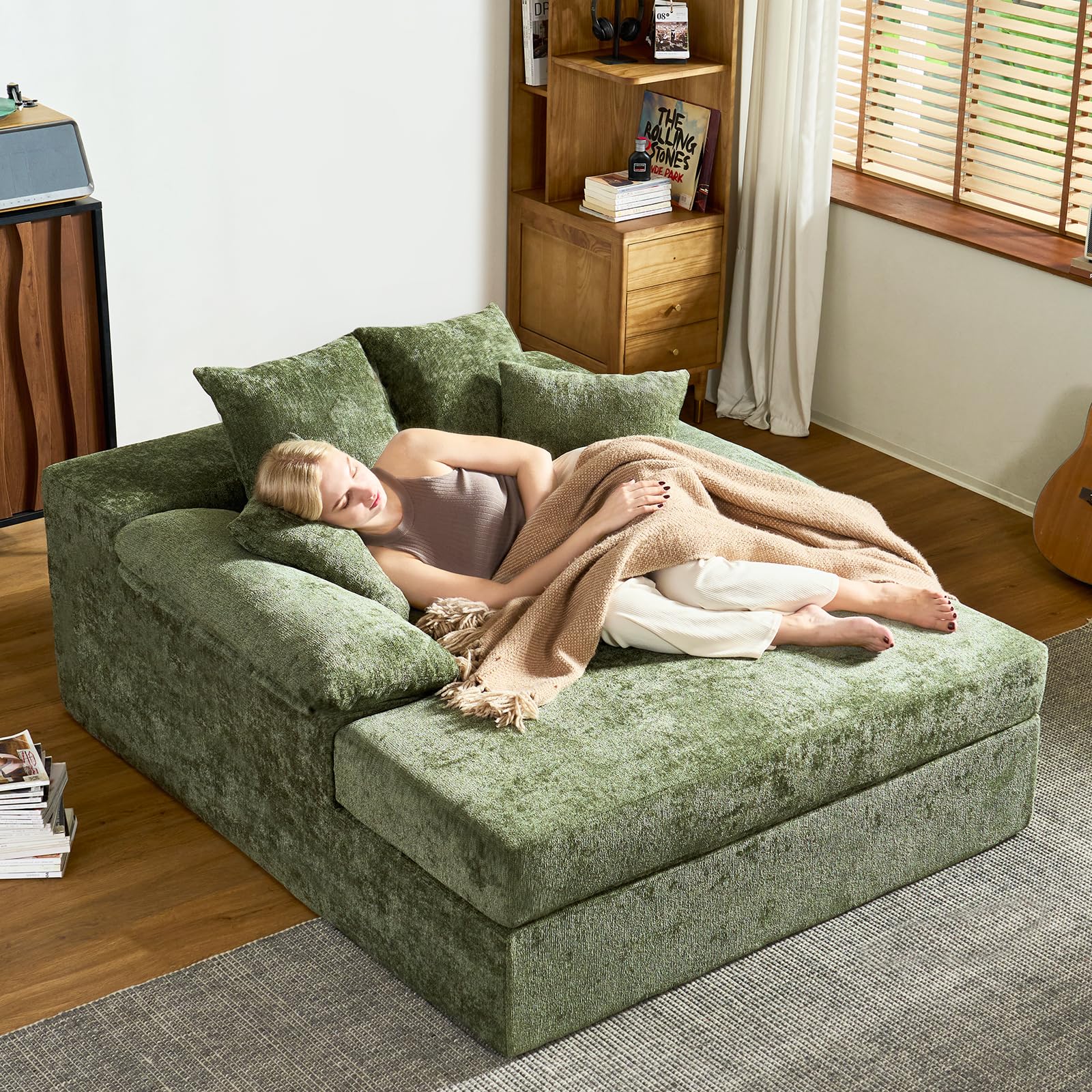 68" Chaise Lounge Chair Indoor, Oversized Chenille Upholstered Boneless Sofa Bed, Deep Seat Sleeper Couch Reading Chairs, Cloud Sofas Couches with