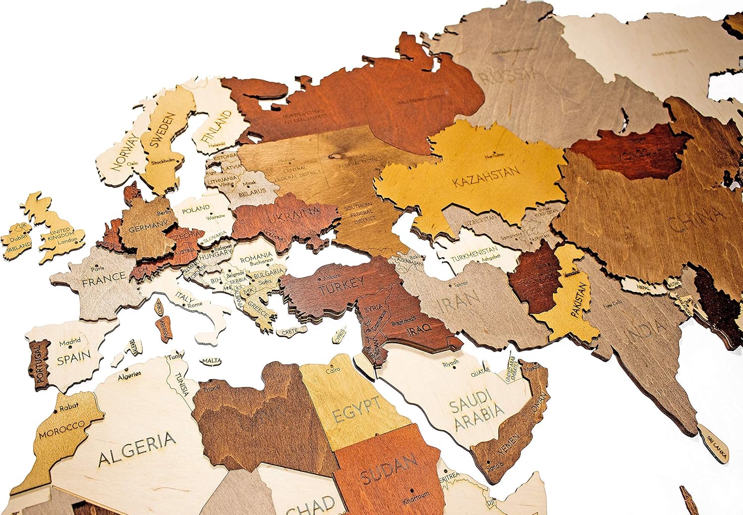 Download Buy Wooden World Map Wall Decoration Multilayered Multicolour Stained Wood Engraved Names Unique 3d Design For Living Room Office Bedroom Mega Traveler 118x59in 300x150cm Online In Indonesia B08b8my415