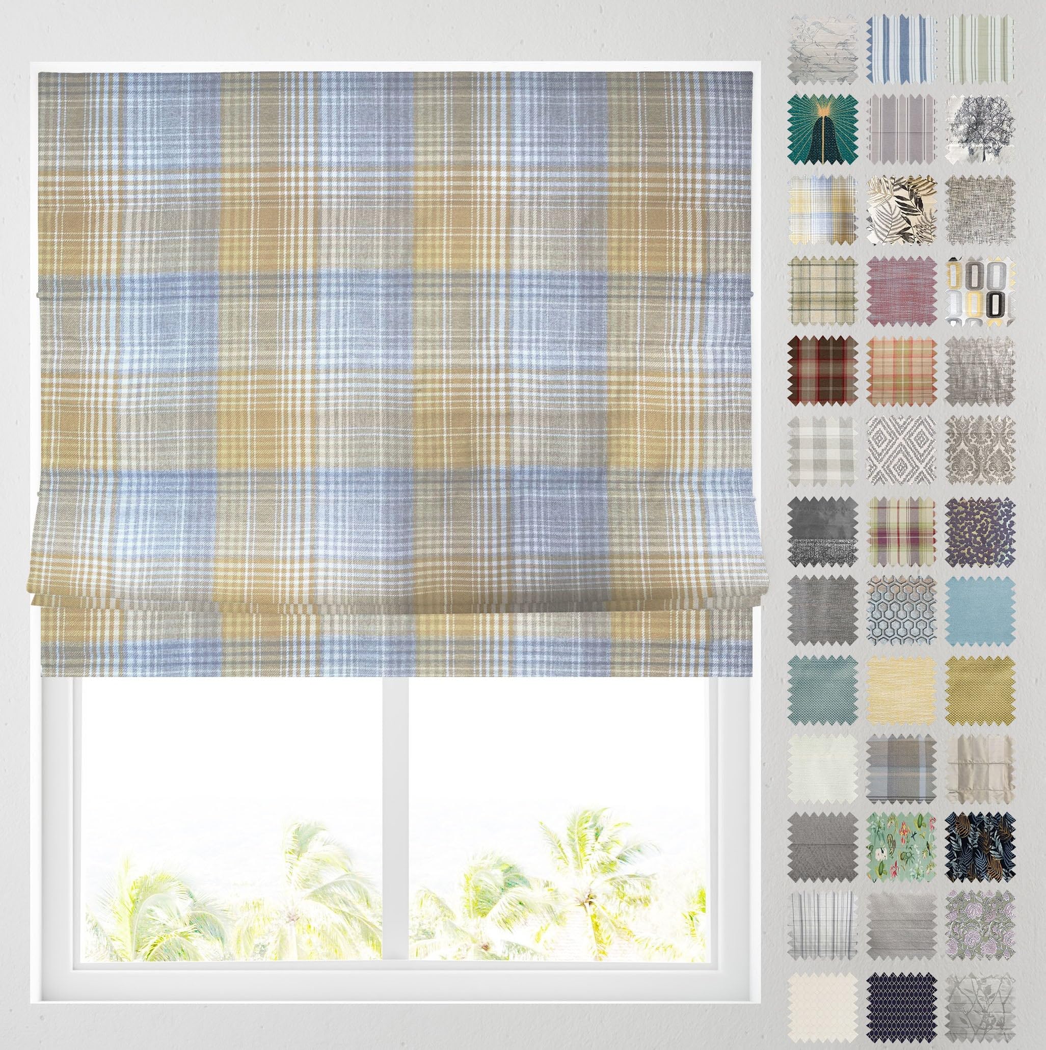Barnes Blinds And Interiors Lyon Tartan Ochre Barnes Blinds - Patterned Roman Blinds, Fully Lined, Custom Sizing Available - Durable Fittings Easy Fit ( 91.5Cm)
